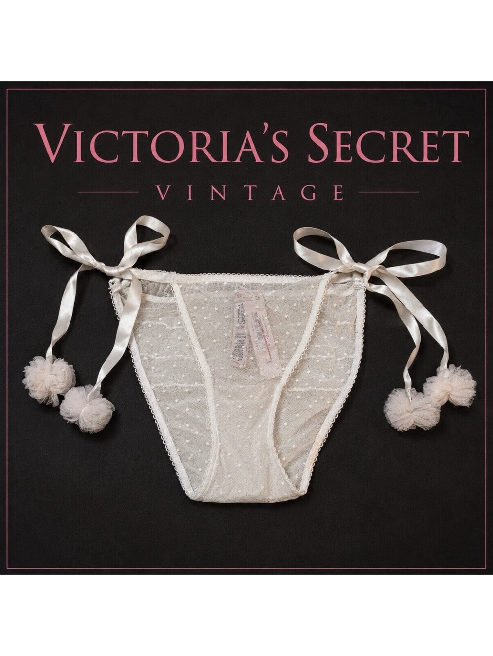 Victoria's Secret Tease NWT Medium White Bridal Pom Pom Side Tie Bikini Panty A